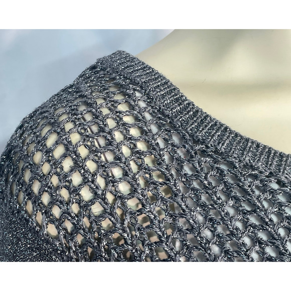 3-FOR-$30 Kenneth Cole Sz L Misha Pullover Sweater Mesh Knit Sparkly Silver New - Picture 6 of 11